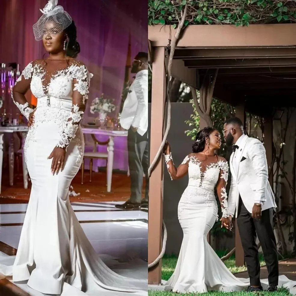 Fashion Pearls African Mermaid Wedding Dress Long Illusion Sleeves Floral Flowers Satin Black Girls Plus size Women 2023
Fashion Pearls African Mermaid Wedding Dress Long Illusion Sleeves Floral Flowers Satin Black Girls Plus size Women 2023