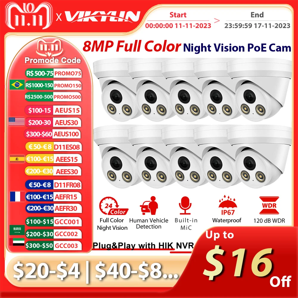 IP-камера видеонаблюдения Vikylin 4K ColorVu, совместимая с HIK, полноцветная, с ночной камерой, 8 Мп, 5 МП, со встроенным микрофоном, PoE, черная, 10 шт.
IP-камера видеонаблюдения Vikylin 4K ColorVu, совместимая с HIK, полноцветная, с ночной камерой, 8 Мп, 5 МП, со встроенным микрофоном, PoE, черная, 10 шт.