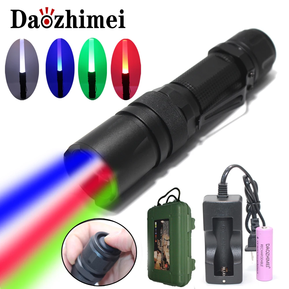 18650 Lamp flash Hunting Fishing Lamp flash Red Green Blue White Concert Zoomable 4 Color in 1 LED Multicolor Flashlight
18650 Lamp flash Hunting Fishing Lamp flash Red Green Blue White Concert Zoomable 4 Color in 1 LED Multicolor Flashlight