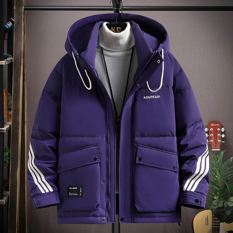 

Пуховики мужские зимние короткие стильные, новинка 2023, популярное Свободное пальто-пуховик с капюшоном, одежда, верхняя одежда, однотонные плотные теплые парки с подкладкой
