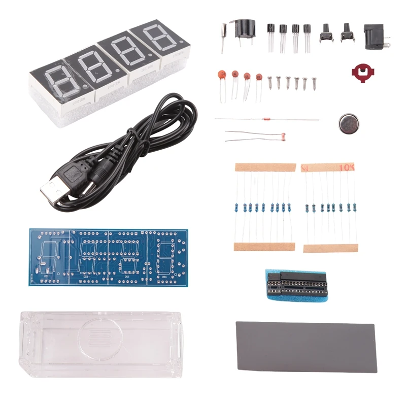 DIY Digital LED Clock Kit 4-Digit Light Control Temperature Date Time Display With Transparent Case For Indoor
DIY Digital LED Clock Kit 4-Digit Light Control Temperature Date Time Display With Transparent Case For Indoor