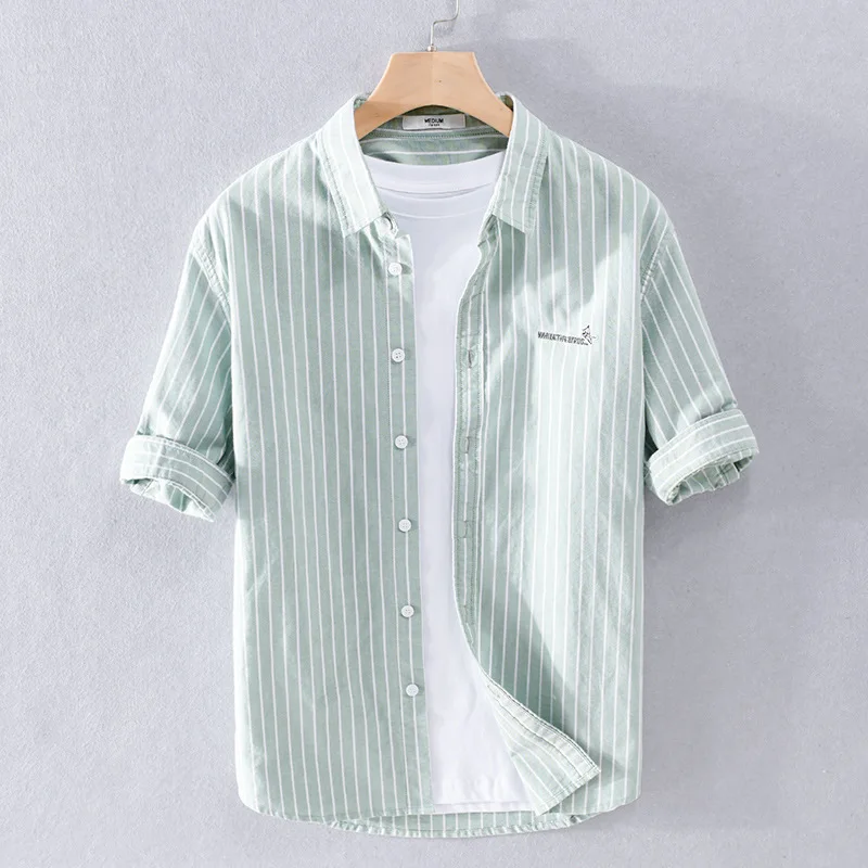 JRJZ Summer Japanese Casual Quarter Sleeved Men's Striped Shirt Artistic And Comfortable Loose-Fitting Fashionable And Simple
JRJZ Summer Japanese Casual Quarter Sleeved Men's Striped Shirt Artistic And Comfortable Loose-Fitting Fashionable And Simple