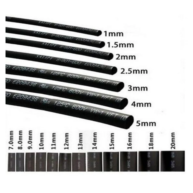 

2:1 Black 1mm 2mm 3mm 5mm 6mm 8mm 10mm Diameter Heat Shrink Heatshrink Tubing Tube Sleeving Wrap Wire Sell DIY Connector Repair