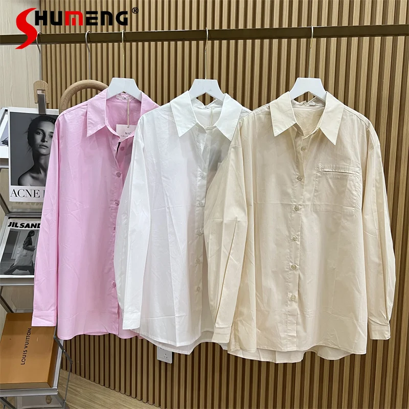 

Early Autumn New Polo Collar Pocket Shirt Women's Long Sleeve Tops Simple All-Matching Youthful-Looking Loose Sunscreen Clothes