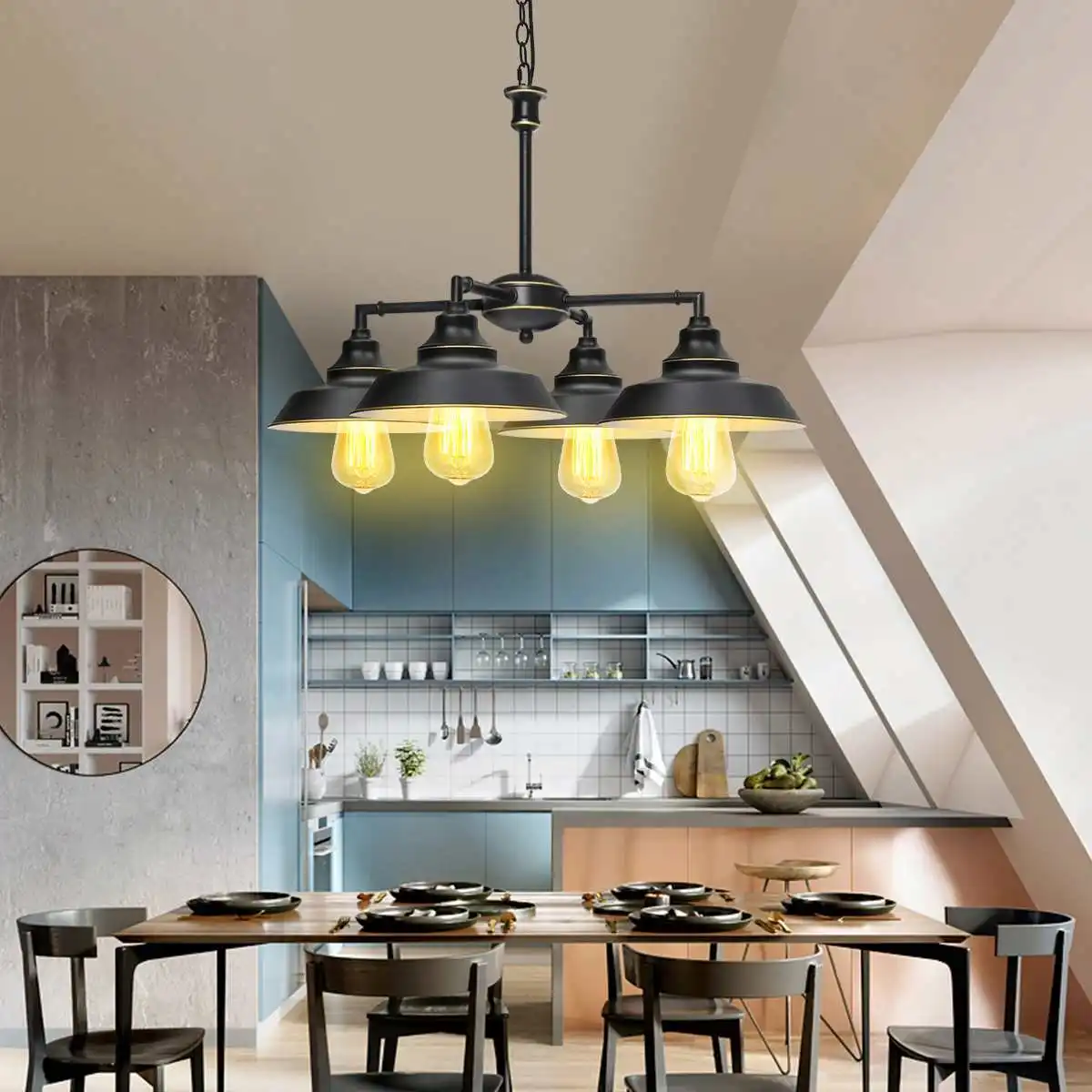 4 Lights Vintage Pendant Light Metal Lampshade Black Chandelier for Dining Room Kitchen Bedside Light Bedroom Hanging Lamp
4 Lights Vintage Pendant Light Metal Lampshade Black Chandelier for Dining Room Kitchen Bedside Light Bedroom Hanging Lamp