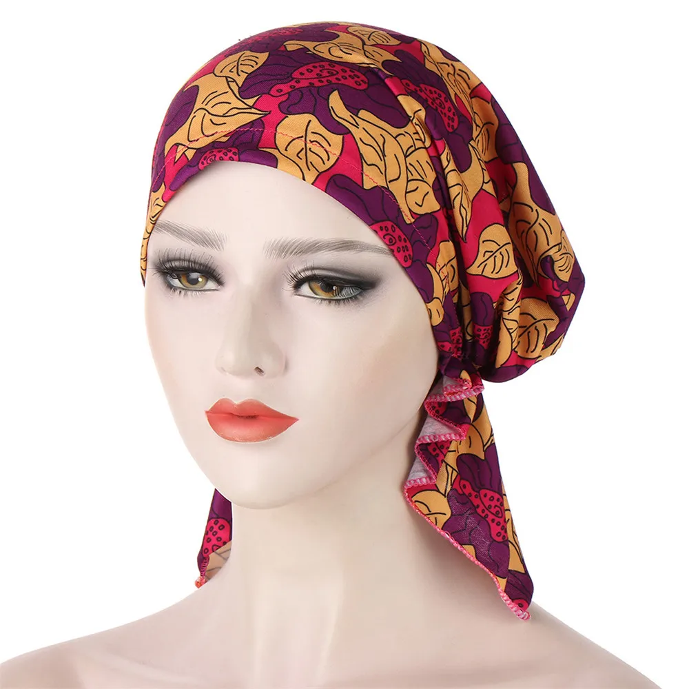 

Pre-Tied Muslim Women Print Hijab Chemo Caps Strech Bonnet Turban Inner Hat Cancer Beanies Femme Hair Loss Cover Headwrap Scarf