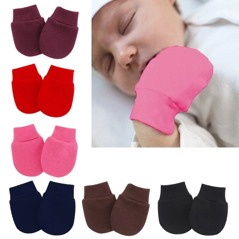 

3pair/set Simple Baby Knitting Mitten Newborn Anti-eat Hand Anti-grab Face Protect Glove Baby Mitten Solid Color