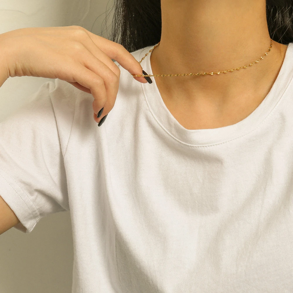 Delicate Stainless Steel Layering Chain Necklace 18K Gold Plated Engraved Thin Chain Choker Necklaces for women Jewelry 
Delicate Stainless Steel Layering Chain Necklace 18K Gold Plated Engraved Thin Chain Choker Necklaces for women Jewelry