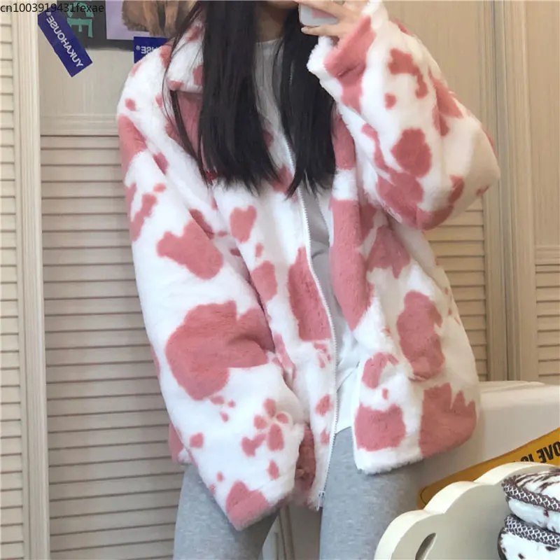 Winter Pink White Cow Print Color-blocking Lamb Wool Warm Lapel Jacket Women Loose Zipper Hoodie Cute Casual Fashion Sweatshirt
Winter Pink White Cow Print Color-blocking Lamb Wool Warm Lapel Jacket Women Loose Zipper Hoodie Cute Casual Fashion Sweatshirt
