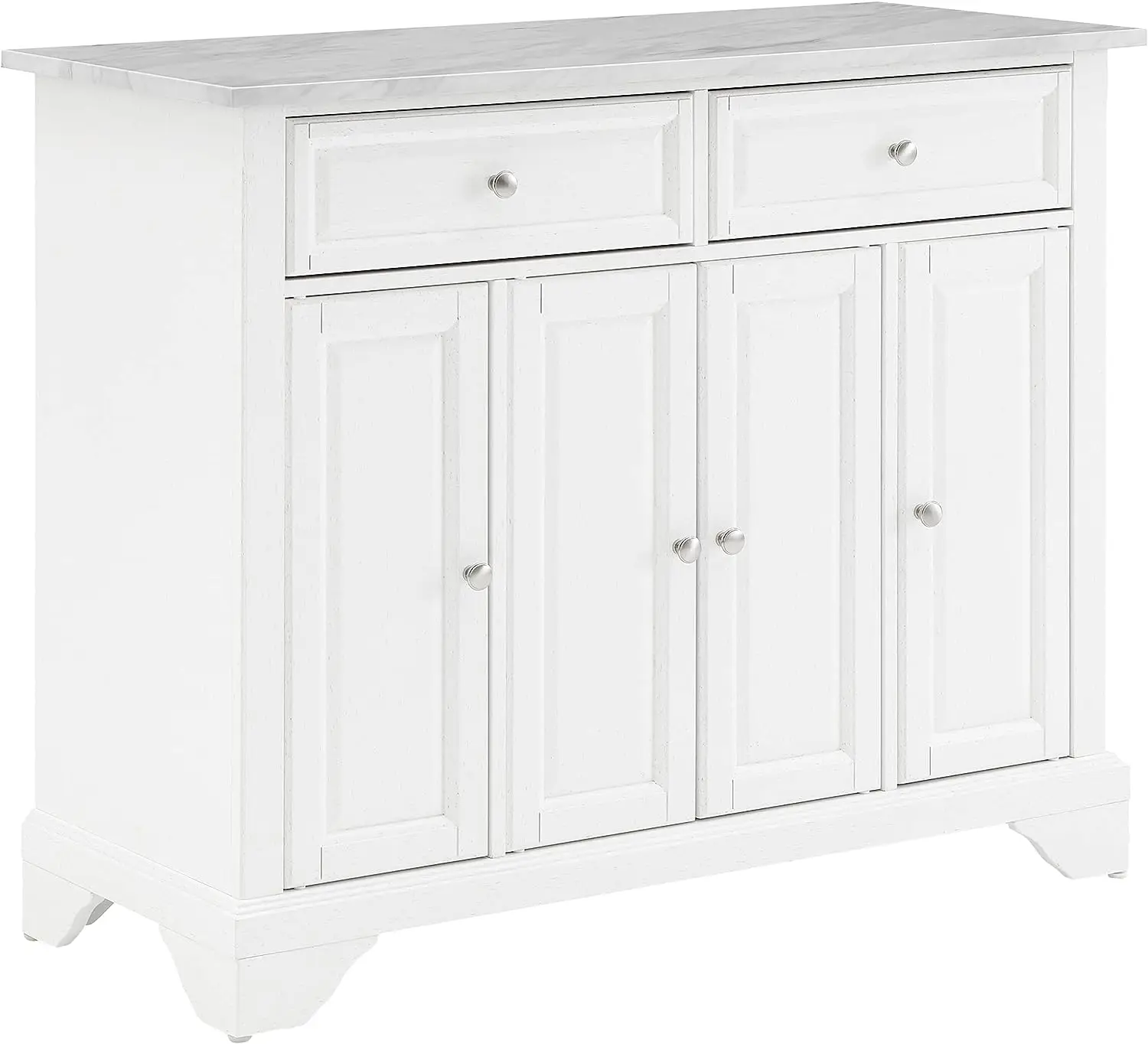 Kitchen Island with Faux Marble Top, Distressed White 
Kitchen Island with Faux Marble Top, Distressed White
