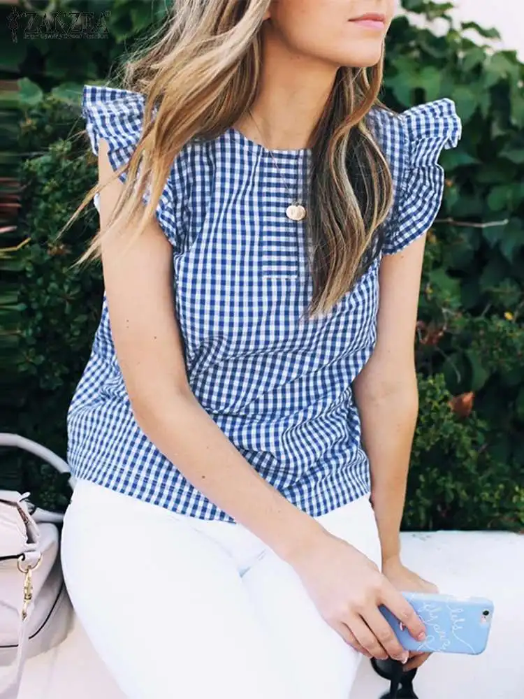 2023 ZANZEA Summer Fashion Blouse Women Bohemian Plaid Checked Tops Casual Short Sleeve Ruffles Shirt Party Blusas Chemise Mujer
2023 ZANZEA Summer Fashion Blouse Women Bohemian Plaid Checked Tops Casual Short Sleeve Ruffles Shirt Party Blusas Chemise Mujer