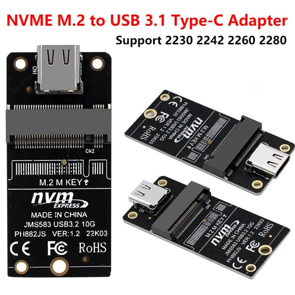 

Адаптер M.2 NVME USB3.1 Type-C, корпус для жесткого диска M2 в Type-C, адаптер SSD, чип JMS583, 10 Гбит/с, поддержка SSD 2230 2242 2260 2280