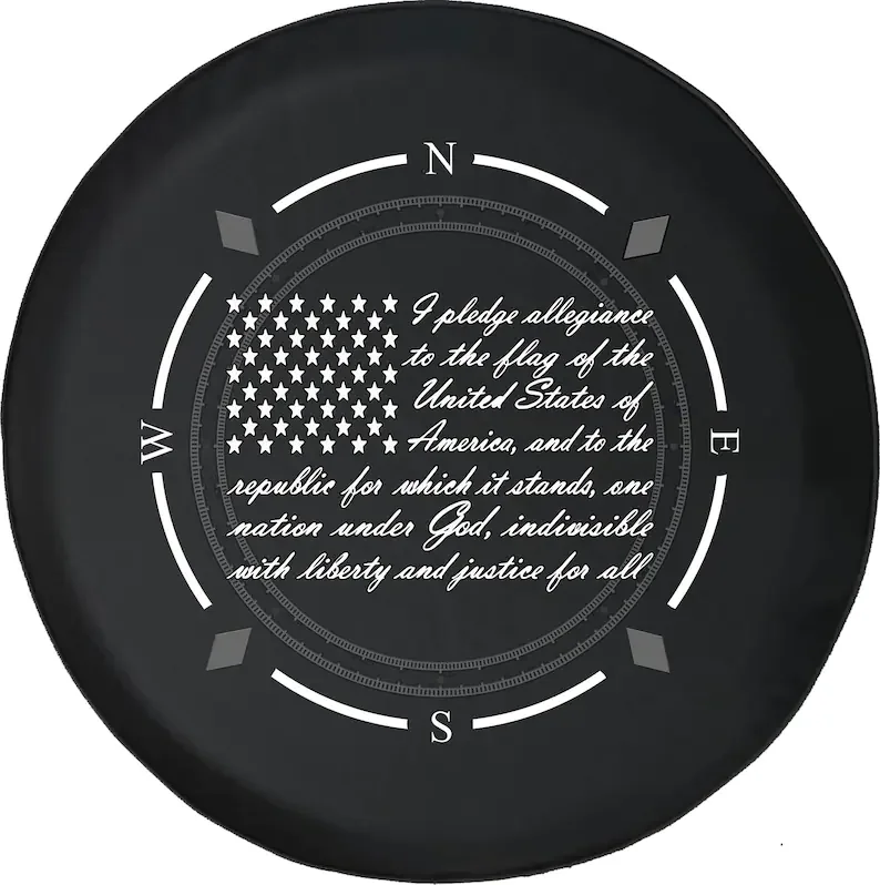 Pledge of Allegiance Compass Spare Tire Cover for Jeep, Camper, SUV With or Without Backup Camera Hole
Pledge of Allegiance Compass Spare Tire Cover for Jeep, Camper, SUV With or Without Backup Camera Hole