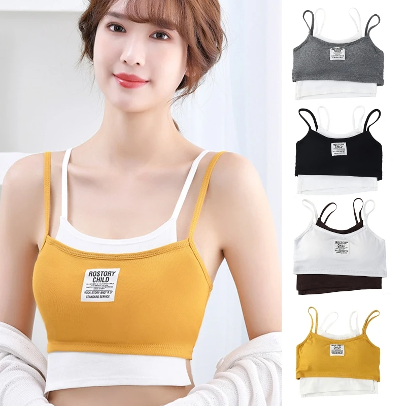 

Women Colorblock Camisole Bra Letter Strappy Crop Top Padded Yoga Vest