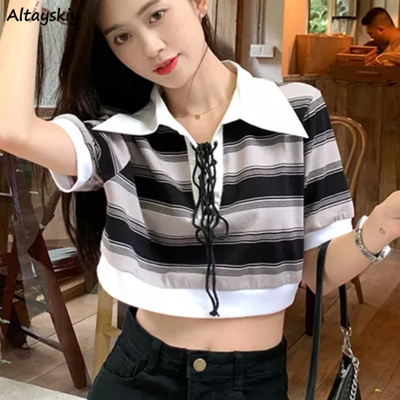 Striped T-shirts Women Clothing Lace-up Aesthetic Summer American Retro Crop Tops Casual Streetwear Girlish Temper Ulzzang Basic
Striped T-shirts Women Clothing Lace-up Aesthetic Summer American Retro Crop Tops Casual Streetwear Girlish Temper Ulzzang Basic