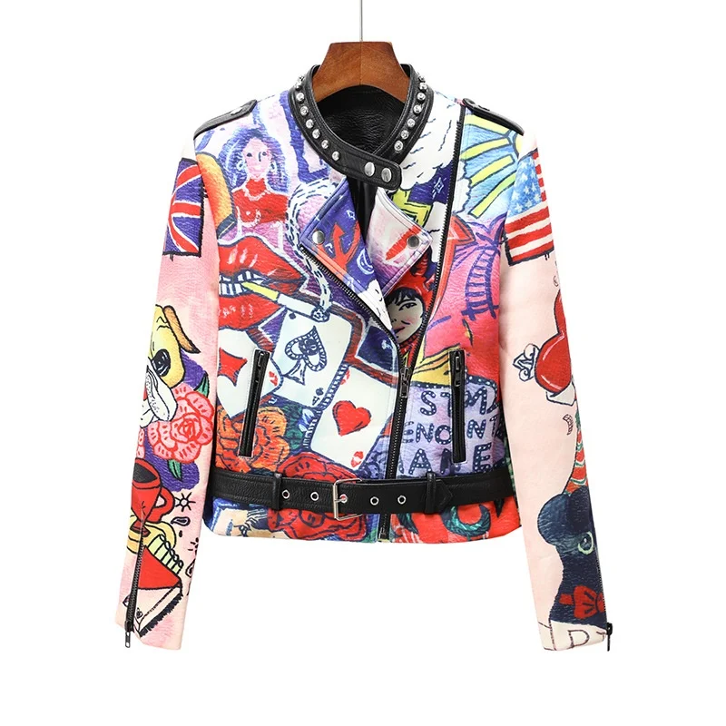 Motorcycle leather jacket women print rivet punk trendy fashion motorcycle clothes Y1318
Motorcycle leather jacket women print rivet punk trendy fashion motorcycle clothes Y1318