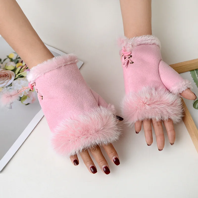 Warm Suede Rabbit Fur Gloves Half-finger Winter Keep Warmth Faux Fur Thicken Gloves Women Fingerless Wrist Elastic Rope Gloves
Warm Suede Rabbit Fur Gloves Half-finger Winter Keep Warmth Faux Fur Thicken Gloves Women Fingerless Wrist Elastic Rope Gloves