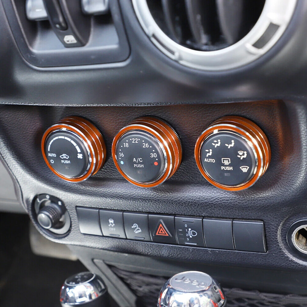 3pcs Orange Air Conditioner Switch Knob Cover Trim Ring Aluminum Alloy Decoration Car Styling Part For Jeep Wrangler JK 2011 -17
3pcs Orange Air Conditioner Switch Knob Cover Trim Ring Aluminum Alloy Decoration Car Styling Part For Jeep Wrangler JK 2011 -17