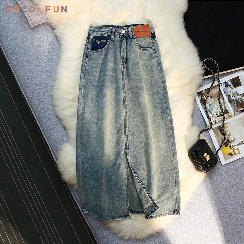 Женская винтажная джинсовая юбка с высокой талией, Повседневная Длинная трапециевидная юбка с разрезом, Y2k, весна-лето 2023
Женская винтажная джинсовая юбка с высокой талией, Повседневная Длинная трапециевидная юбка с разрезом, Y2k, весна-лето 2023