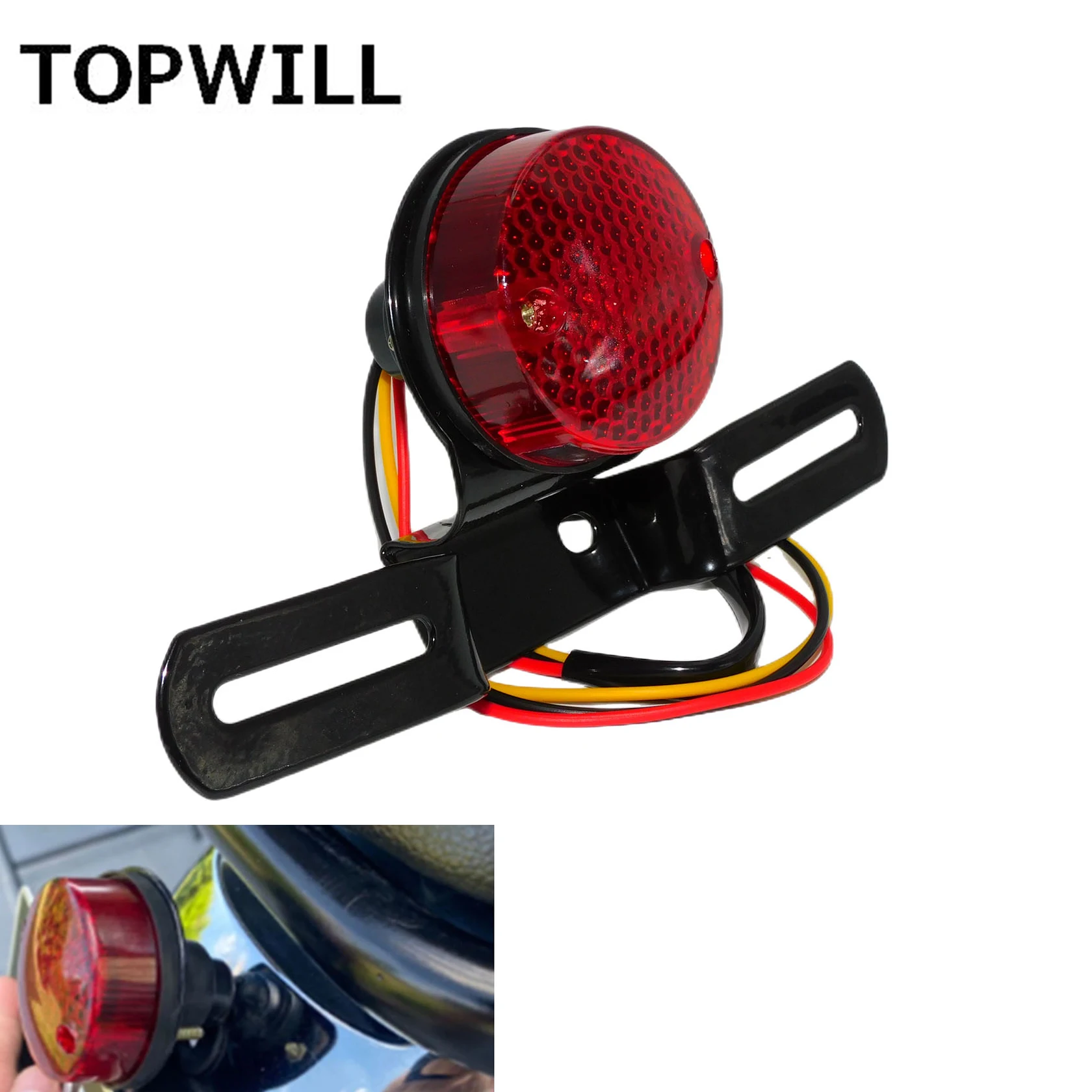 

Motorcycle Retro Round Red Tail Brake Stop Running Light License Plate Bracket For Harley Sportster Dyna Touring Glide Softail