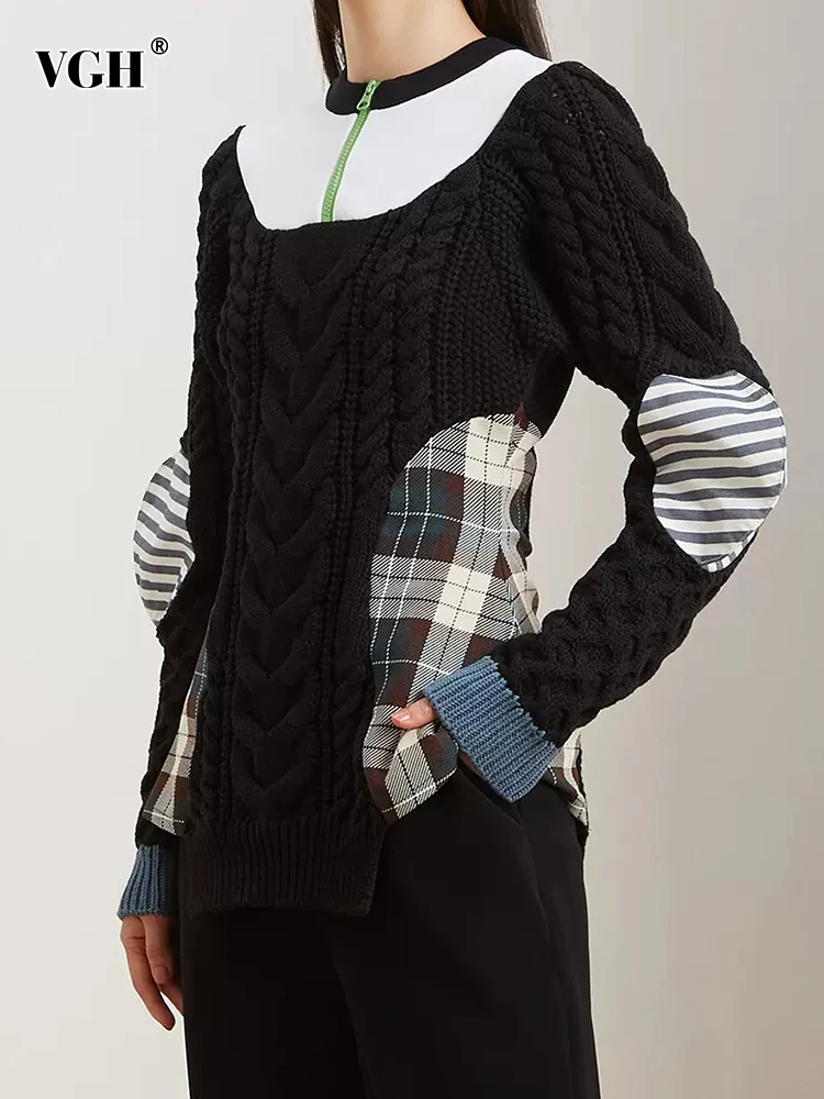 VGH Patchwork Knitting Sweater For Women Round Neck Long Sleeve High Streer Colorblock Loose Pullover Female Autumn Fashion New
VGH Patchwork Knitting Sweater For Women Round Neck Long Sleeve High Streer Colorblock Loose Pullover Female Autumn Fashion New