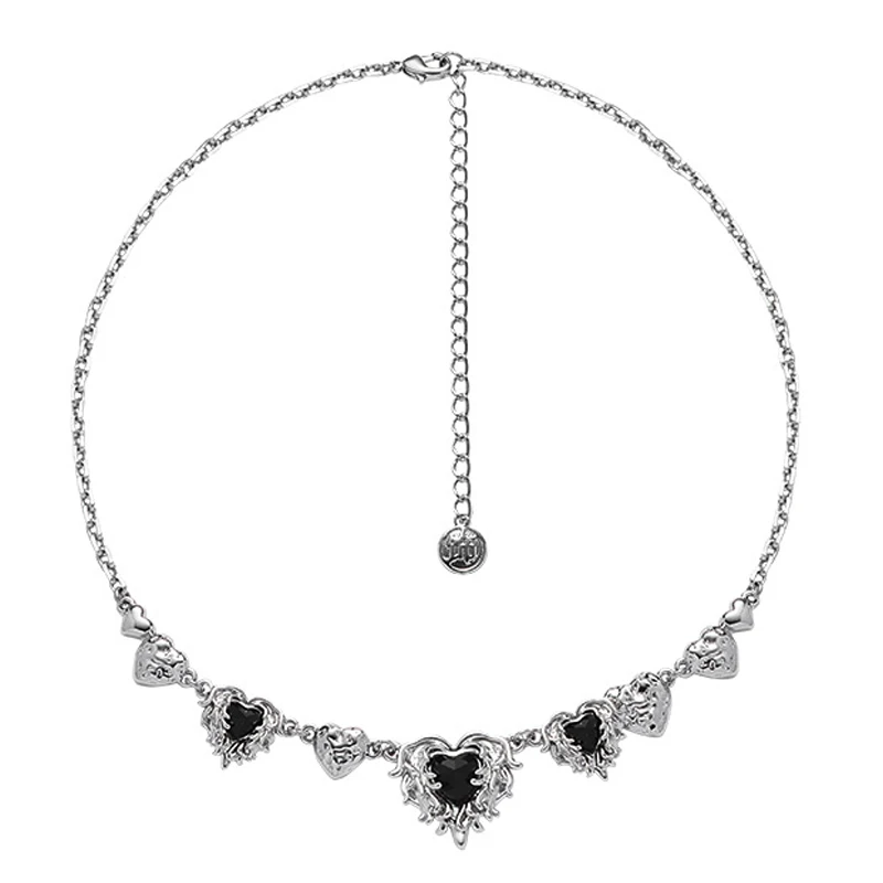 

Eetit Exquisite Heart Love Black Glass Collarbone Chain Necklace Zinc Alloy Fashion Retro Jewelry украшения 2023 бижутерия