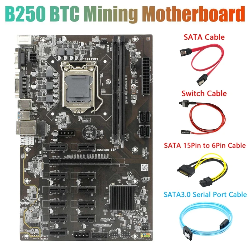 Материнская плата B250 BTC Miner с кабелем SATA с последовательным портом + кабель SATA от 15Pin до 6Pin + кабель SATA + коммутационный 12x слот для графической ...
Материнская плата B250 BTC Miner с кабелем SATA с последовательным портом + кабель SATA от 15Pin до 6Pin + кабель SATA + коммутационный 12x слот для графической ...