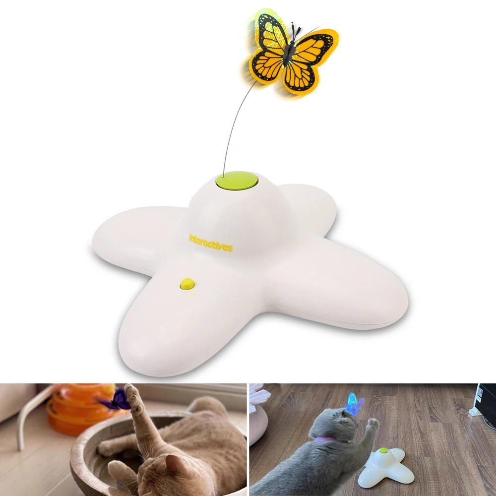 

Flashing Puzzle Toy Automatic 360 Degree Rotating Motion Cat Toy Activated Butterfly Funny Toys Interactive Flutter Bug