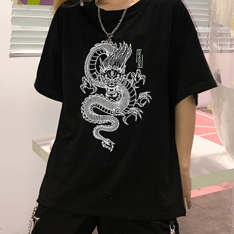 Women's Tshirts Top Tee Ulzzang Harajuku Vintage Chinese Dragon Print T-shirt Summer Punk Cotton Streetwear Women Clothes
Women's Tshirts Top Tee Ulzzang Harajuku Vintage Chinese Dragon Print T-shirt Summer Punk Cotton Streetwear Women Clothes