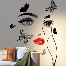 2pcs Womens Red Lips Eyes Butterfly Cartoon Wall Stickers Background Wall Living Room Bedroom Decoration Mural Wall Stickers