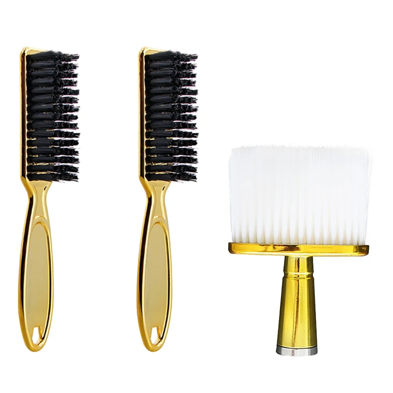 

2 Pcs Fade Brush Comb Scissors Cleaning Brush Gold & 1 Pcs Barber Neck Duster Cleaning Face Hair Brush