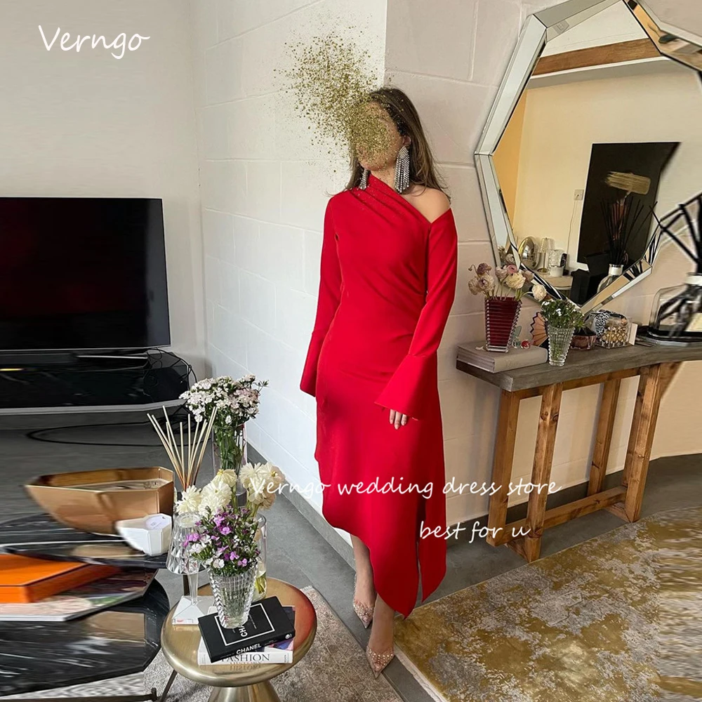 Verngo Red Evening Dresses Long Sleeves Asymmetric Night Formal Party Dress Saudi Arabic Simple Prom Dress Robe de cocktail 2023
Verngo Red Evening Dresses Long Sleeves Asymmetric Night Formal Party Dress Saudi Arabic Simple Prom Dress Robe de cocktail 2023