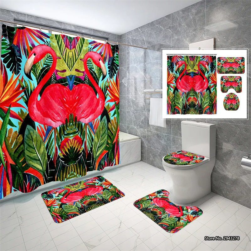 Fashion Flamingo Polyester Waterproof Shower Curtain 4-piece Set 3d Digital Printing Non-slip U-shaped Toilet Mat 3-piece Set
Fashion Flamingo Polyester Waterproof Shower Curtain 4-piece Set 3d Digital Printing Non-slip U-shaped Toilet Mat 3-piece Set
