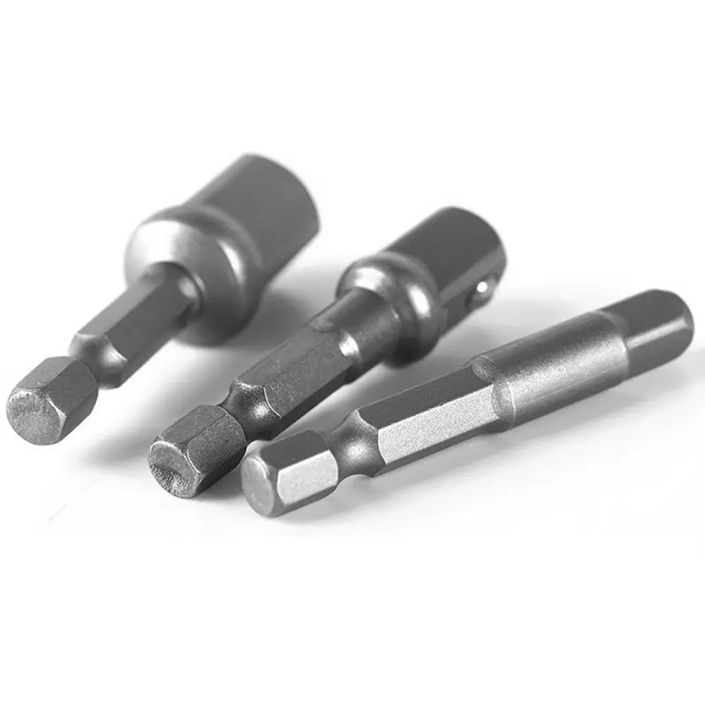 

100% New 3pcs Socket Adapter 1/4 3/8 1/2Inch Nut Driver Sockets Impact Hex Shank Extension Drill Bits Bar Set 3 Short rods 50mm
