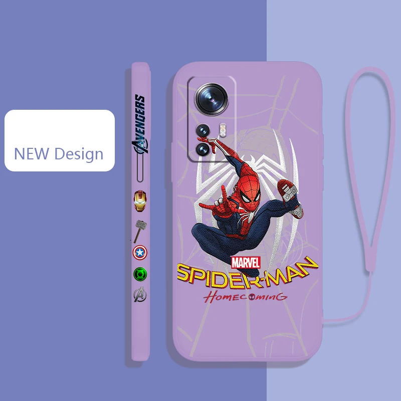 

Marvel Cute Spiderman For Xiaomi Mi 12 11 11T 10 10T 9 9SE Lite Pro Ultra A3 Liquid Rope Shock Resistant Phone Case