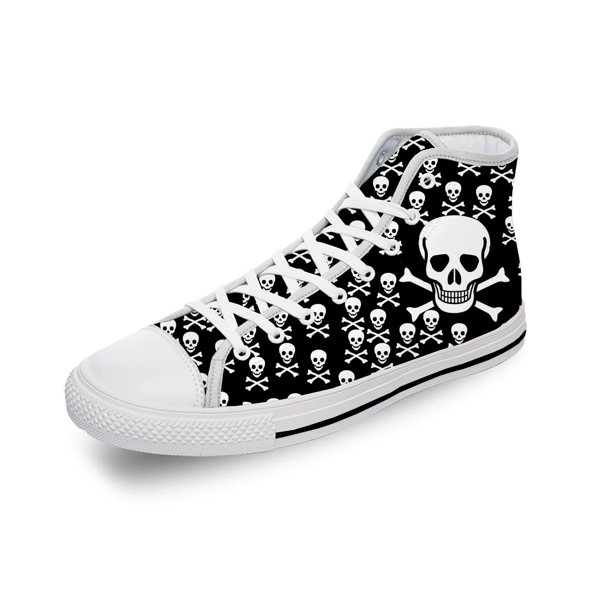 

SKull Skeleton PAisley Horror Halloween White Cloth 3D Print High Top Canvas Fashion Shoes Men Women Breathable Sneakers