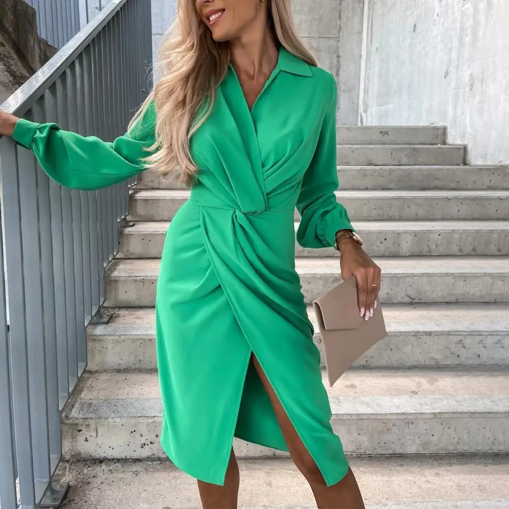 Women Autumn Dress Irregular Solid Color Lapel Long Sleeve Slim Dress Up High Split Drape Casual Prom Dress Fashion Vestidos
Women Autumn Dress Irregular Solid Color Lapel Long Sleeve Slim Dress Up High Split Drape Casual Prom Dress Fashion Vestidos
