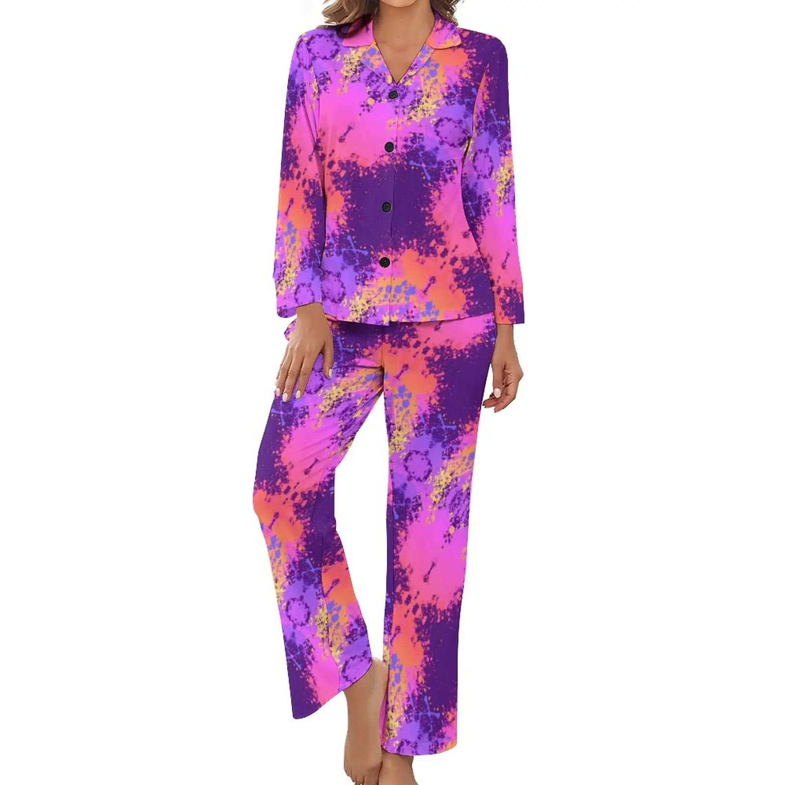 Purple Splatter Pajamas Long-Sleeve Abstract Print 2 Piece Casual Pajama Sets Autumn Lady V Neck Kawaii Home Suit
Purple Splatter Pajamas Long-Sleeve Abstract Print 2 Piece Casual Pajama Sets Autumn Lady V Neck Kawaii Home Suit