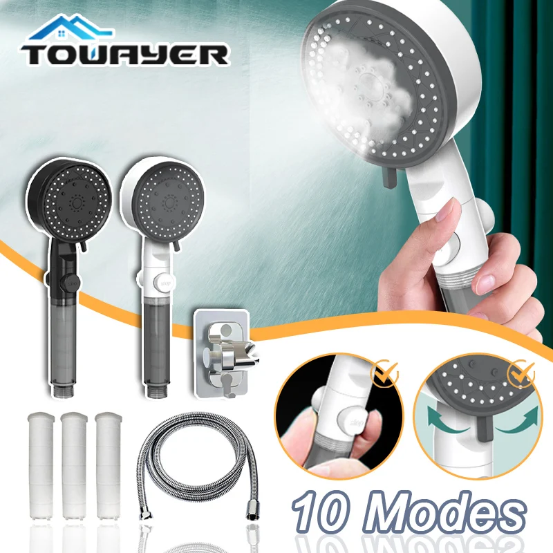 

10-Modes High-Pressure Filtered Shower Head One Key Stop Water Handheld Showerhead Portable Shower Nozzle Bathroom Accessories