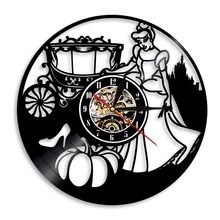 Princess Cinderella Exclusive Wall Clock Made Of Vinyl Record Classic Fairy Tale Home Decor Silent Wall Clock For Girls Bedroom