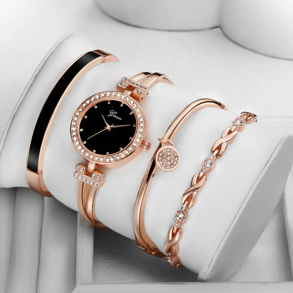 4 PCS Set Ginave Watch Women Rose Gold Diamond Bracelet Watch Luxury Jewelry Ladies Female Girl Hour Casual Quartz Wristwatches
4 PCS Set Ginave Watch Women Rose Gold Diamond Bracelet Watch Luxury Jewelry Ladies Female Girl Hour Casual Quartz Wristwatches