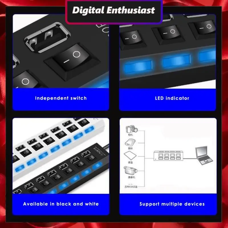 For U Disk For Pc Computer For Audio System 4-port/7-port Splitter For Laptop Usb 2.0 Hub Laptop Accessories Pc Accessories
For U Disk For Pc Computer For Audio System 4-port/7-port Splitter For Laptop Usb 2.0 Hub Laptop Accessories Pc Accessories