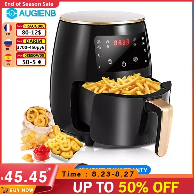 AUGIENB 1400W 4.5L Air Fryer Oil free Health Fryer Cooker Multifunction Smart Touch LCD Deep Airfryer for French fries Pizza
AUGIENB 1400W 4.5L Air Fryer Oil free Health Fryer Cooker Multifunction Smart Touch LCD Deep Airfryer for French fries Pizza