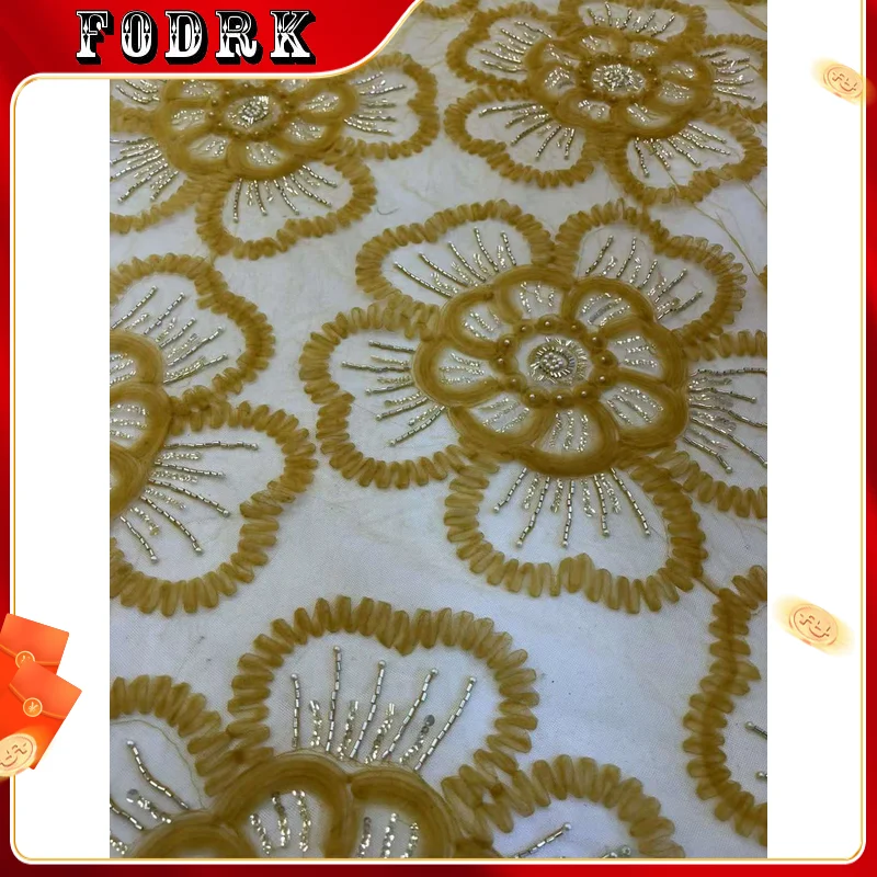 African Lace Fabric 5Yards 2023 High Quality Embroidered Beads French Sequins 3D Lace Fabric For Wedding Dress 
African Lace Fabric 5Yards 2023 High Quality Embroidered Beads French Sequins 3D Lace Fabric For Wedding Dress