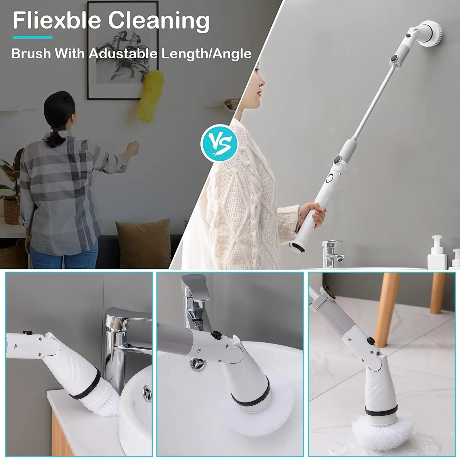 Cordless Rechargeable Electric Scrubber Brush 360 Degree Rotating Cleaning Brush With 4 Replaceable Heads For Kitchen Bathroom
Cordless Rechargeable Electric Scrubber Brush 360 Degree Rotating Cleaning Brush With 4 Replaceable Heads For Kitchen Bathroom