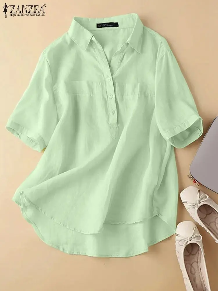2022 Summer Casual Solid Short Sleeve Tops Tunic Oversized Loose Baggy Lapel Neck Blusas Femininas ZANZEA Fashion Womens Blouse
2022 Summer Casual Solid Short Sleeve Tops Tunic Oversized Loose Baggy Lapel Neck Blusas Femininas ZANZEA Fashion Womens Blouse