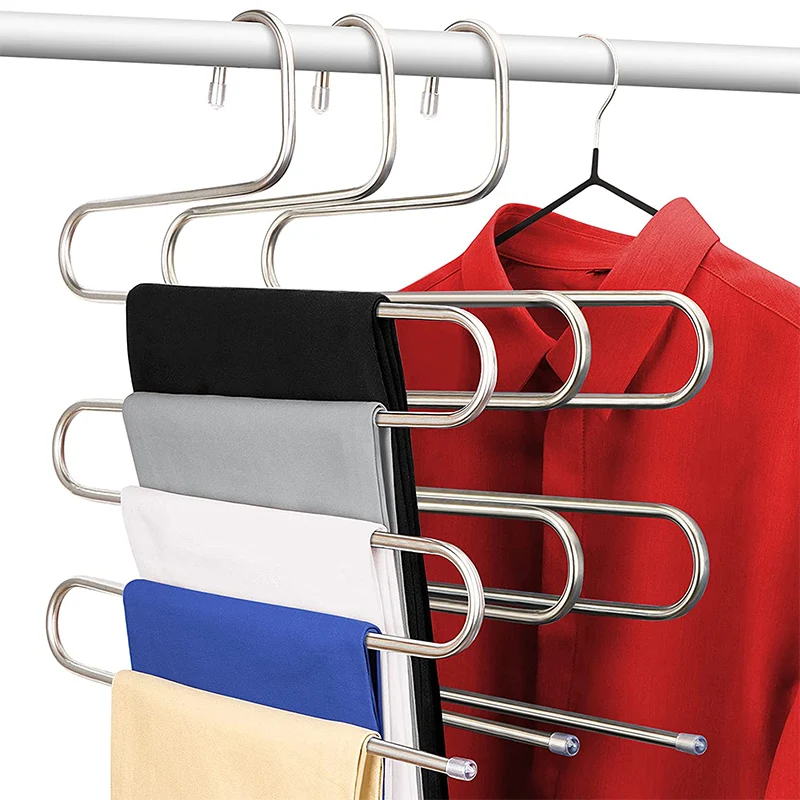 

S-образные вешалки для одежды и брюк из нержавеющей стали, органайзер для хранения в шкафу, вешалка для брюк, джинсов, шарфов