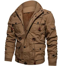 Winter Mens Jackets Plush Thickened Hooded Zipper Warm Solid Color Cotton Medium Long Work Clothes Male Bomber Tactical Coats