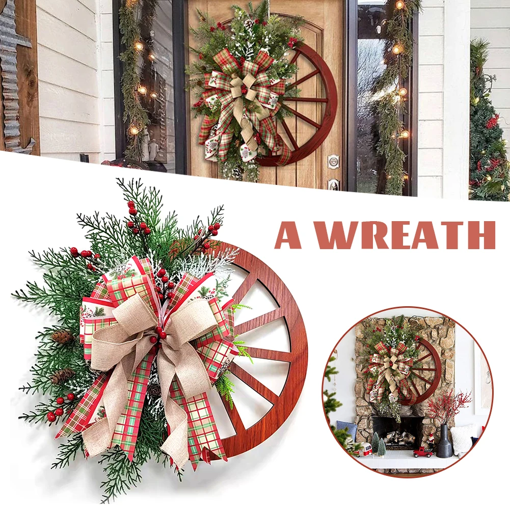 

Рождественский венок в деревенском стиле, 40 см, деревянное колесо, гирлянда для передней двери, Рождественское украшение, 2022