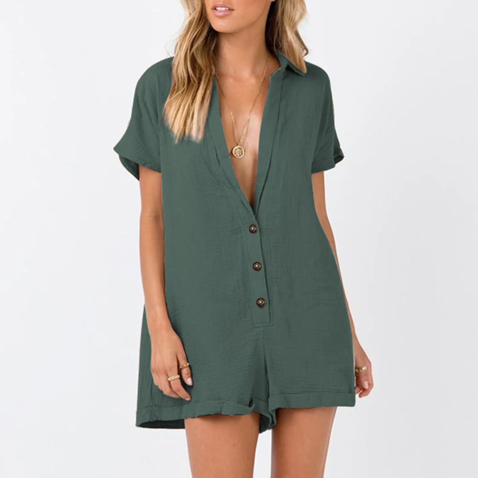 Комбинезон женский из хлопка и льна, однотонный винтажный свободный Ромпер на пуговицах, с коротким рукавом, с карманами, на лето
Комбинезон женский из хлопка и льна, однотонный винтажный свободный Ромпер на пуговицах, с коротким рукавом, с карманами, на лето